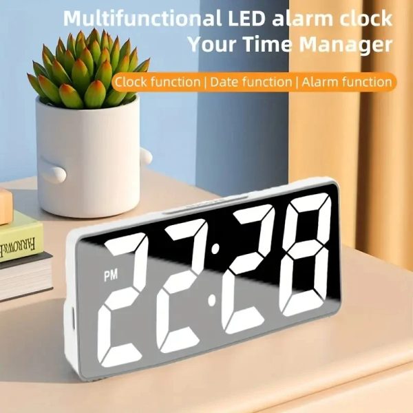Latest Digital Clock LED Alarm Clock Bedroom Electronic Desktop Clock With Temperature Display Adjustable Brightness 12/24 Hours - Image 2