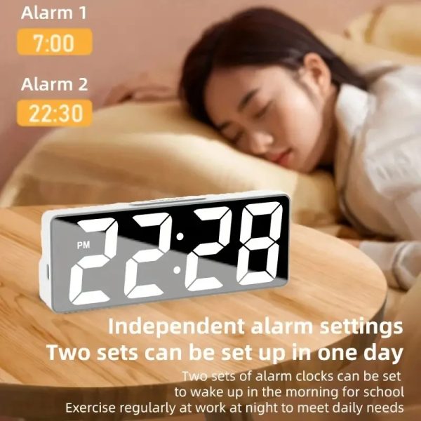 Latest Digital Clock LED Alarm Clock Bedroom Electronic Desktop Clock With Temperature Display Adjustable Brightness 12/24 Hours - Image 3