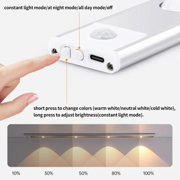 LED Motion Sensor Night Light 3 Colours Changing Eye Protection Desk Light Cabinet Decorative Light Indoor Night Lighting - Image 4