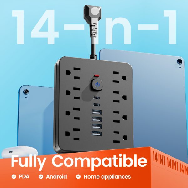 14-in-1 Power Strip with Surge Protector - 8 AC Outlets And 6 USB Ports (2 USB-C) - Image 2