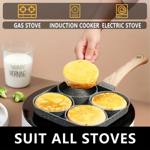 Medical stone four-hole omelette pot household non-stick flats-bottomed egg dumpling pot breakfast egg burger frying pan - Image 9