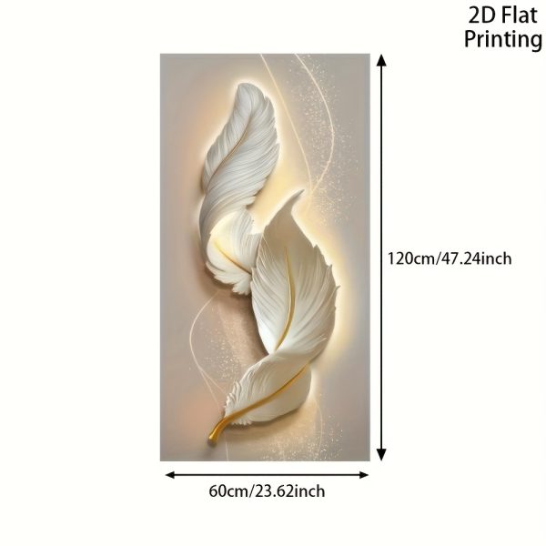 Nordic Luxury Abstract Wall Art Golden White Feathers Canvas Painting Gold Ribbon Posters for Porch Corridor Home Decoration - Image 2