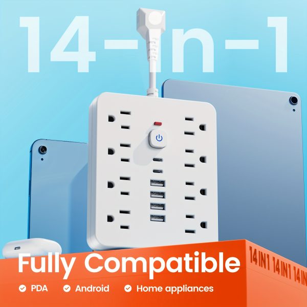 14-in-1 Power Strip with Surge Protector - 8 AC Outlets And 6 USB Ports (2 USB-C) - Image 4