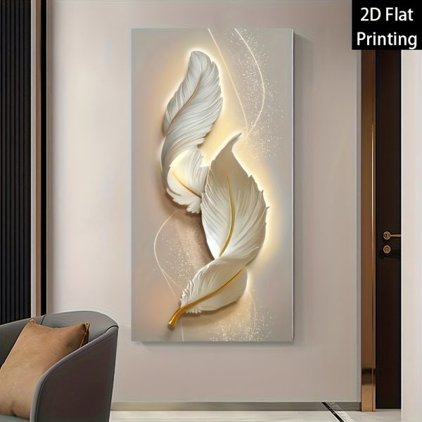 Nordic Luxury Abstract Wall Art Golden White Feathers Canvas Painting Gold Ribbon Posters for Porch Corridor Home Decoration - Image 3