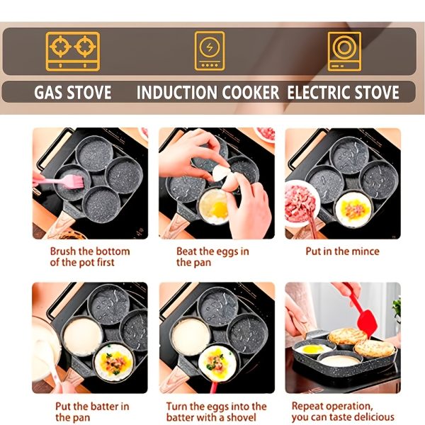 Medical stone four-hole omelette pot household non-stick flats-bottomed egg dumpling pot breakfast egg burger frying pan - Image 10