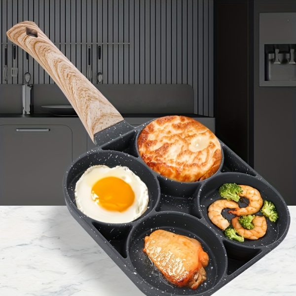 Medical stone four-hole omelette pot household non-stick flats-bottomed egg dumpling pot breakfast egg burger frying pan - Image 2