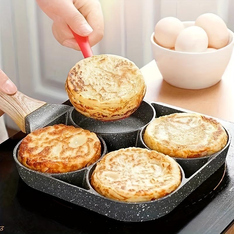 medical stone four-hole omelette pot household non-stick flats-bottomed egg dumpling pot breakfast egg burger frying pan