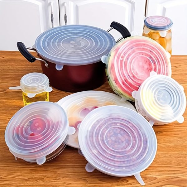 6Pcs Food Grade Silicone Preservation Cover Reusable Airtight Food Universal Dish Stretch Round Lids For Kitchen Accessories - Image 5