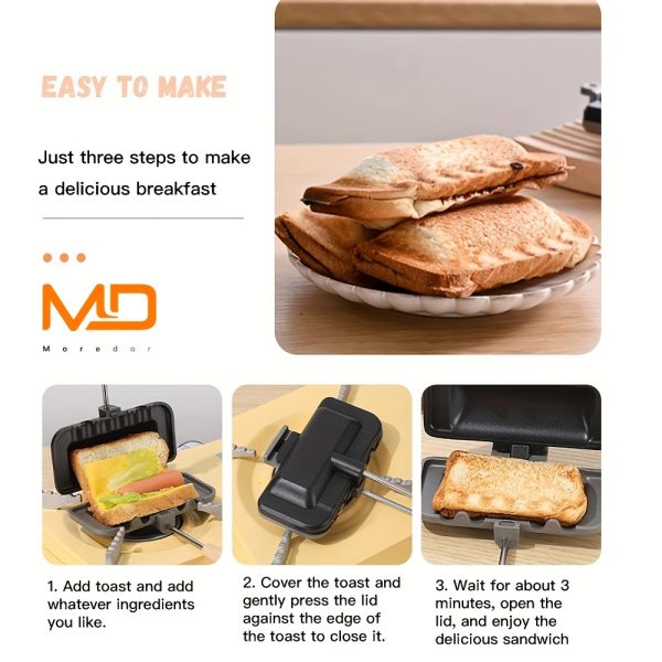 Hot Dog Toaster Non Stick Aluminum Alloy Double-Sided Sandwich Pan Bread Toast Breakfast Machine Double-Sided Sandwich Fry Pan - Image 3