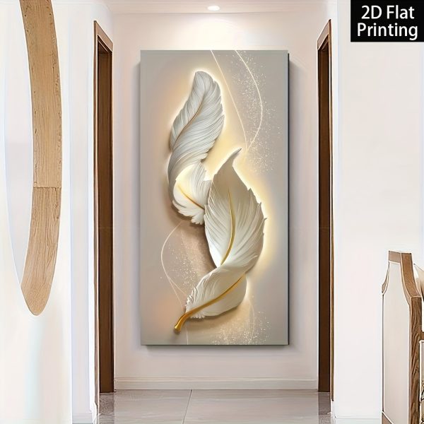 Nordic Luxury Abstract Wall Art Golden White Feathers Canvas Painting Gold Ribbon Posters for Porch Corridor Home Decoration - Image 4