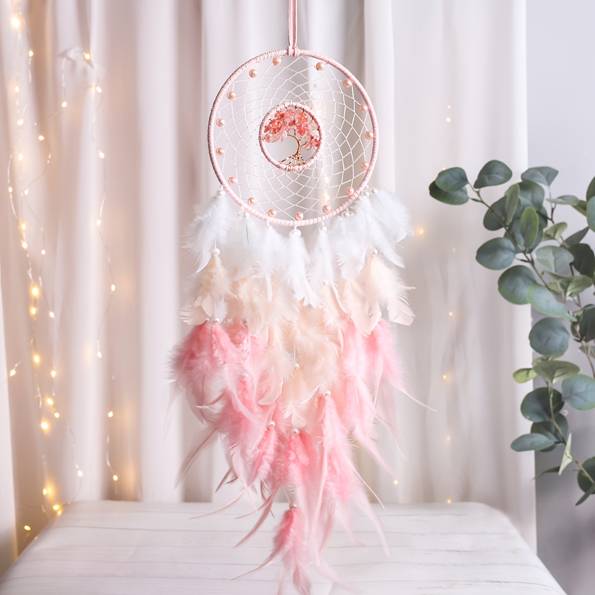 Dream Catcher Pink The Tree of Life Healing Crystal Stone kawaii hanging ornaments Nursery Room Decor Christams Decoration Gift