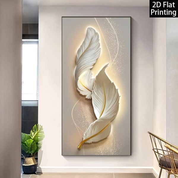 Nordic Luxury Abstract Wall Art Golden White Feathers Canvas Painting Gold Ribbon Posters for Porch Corridor Home Decoration - Image 5