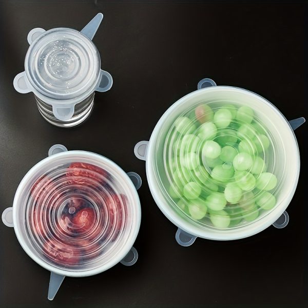 6Pcs Food Grade Silicone Preservation Cover Reusable Airtight Food Universal Dish Stretch Round Lids For Kitchen Accessories