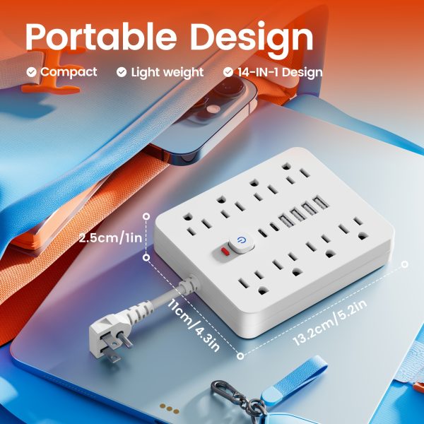 14-in-1 Power Strip with Surge Protector - 8 AC Outlets And 6 USB Ports (2 USB-C) - Image 6