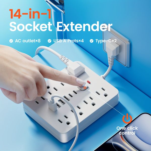 14-in-1 Power Strip with Surge Protector - 8 AC Outlets And 6 USB Ports (2 USB-C) - Image 7