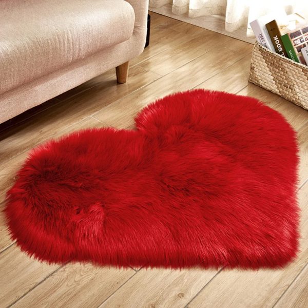 Plush Carpet Heart Shaped Faux Fur Rug Imitation Wool Christmas Coffee Table LivingRoom Shag Carpet Solid Color Style - Image 3