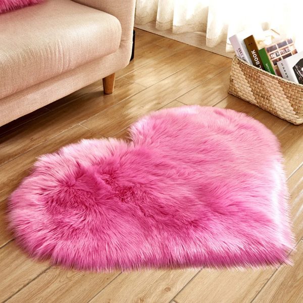 Plush Carpet Heart Shaped Faux Fur Rug Imitation Wool Christmas Coffee Table LivingRoom Shag Carpet Solid Color Style - Image 7