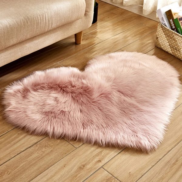 Plush Carpet Heart Shaped Faux Fur Rug Imitation Wool Christmas Coffee Table LivingRoom Shag Carpet Solid Color Style - Image 9