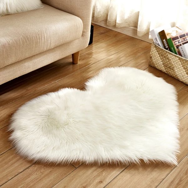 Plush Carpet Heart Shaped Faux Fur Rug Imitation Wool Christmas Coffee Table LivingRoom Shag Carpet Solid Color Style - Image 11